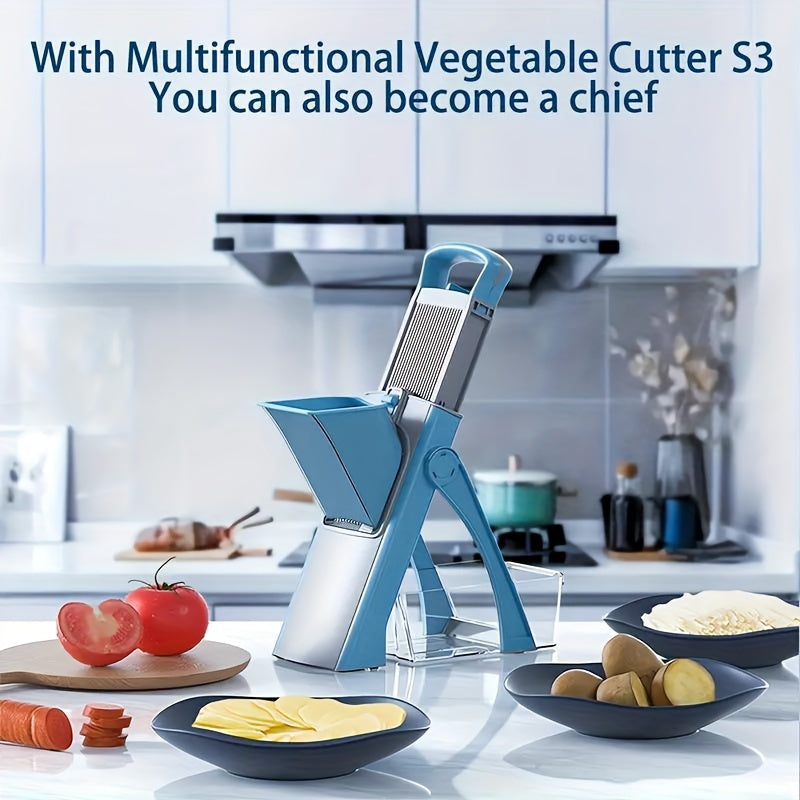 Manual Vegetable Slicer and Dicer with Detachable Blade and Container - Metal Kitchen Tool for Slicing and Dicing Vegetables, No Electricity Needed