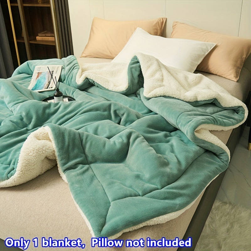 Green Matcha Soft Fleece Double Layer Blanket - Contemporary Style, Machine Washable, Multi-Purpose Winter Bed Throw or Sofa Cover. No Embroidery. Made of Polyester with Knitted design and Water Washed finish. Weighs 180-200g per square kilogram. 1 piece.