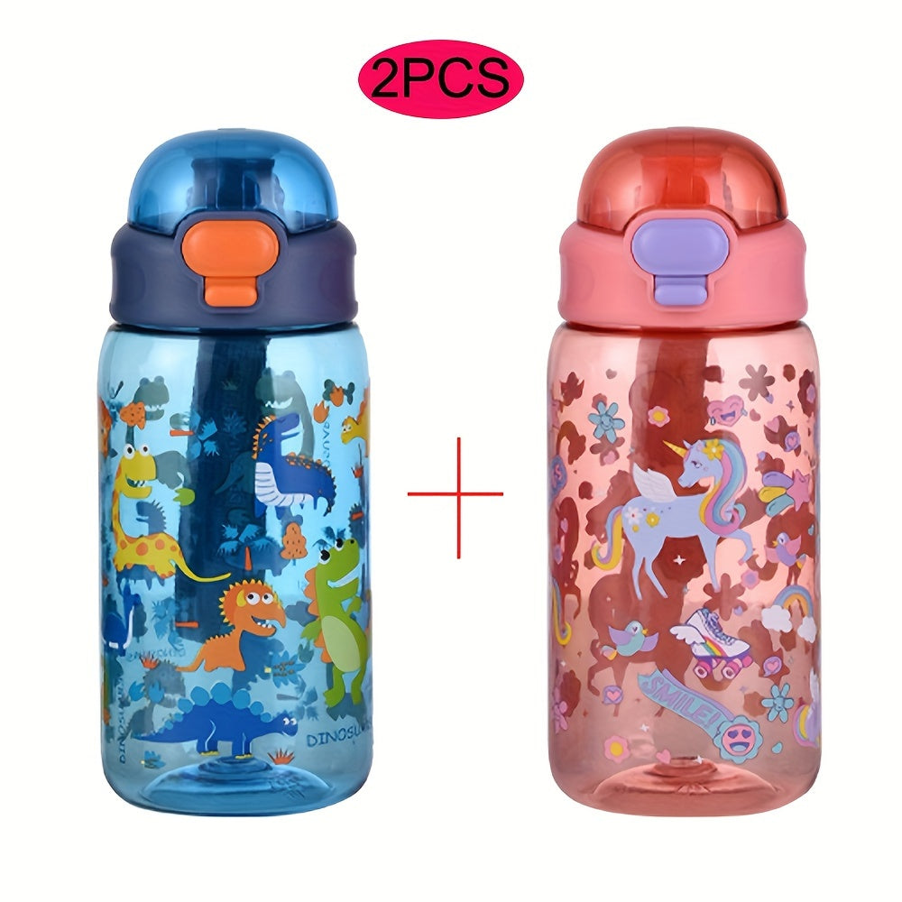 2 packs of 20oz thermal transfer cartoon pattern water cups with portable handles, perfect for home, outdoor activities, and gifts.