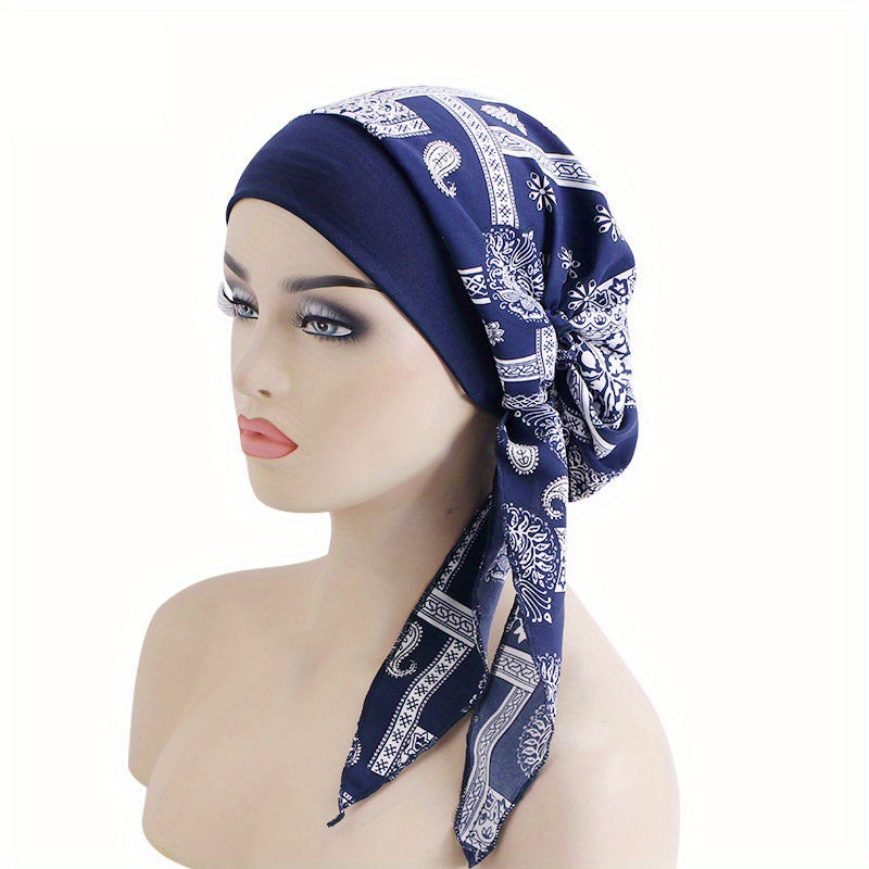 Paisley Print Turban Cap with Lace-Up Detail for Chemo Patients