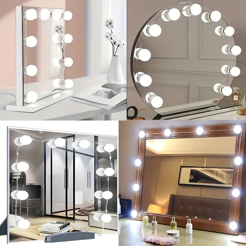 Brighten your beauty routine with 10 LED makeup mirror bulbs with USB wall lamp and dimmable rotating storage wire.