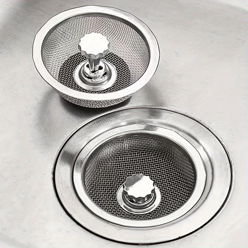 Stainless steel sink strainer with stopper, metal filter basket for food scraps, upgraded colander set, dishwasher safe.