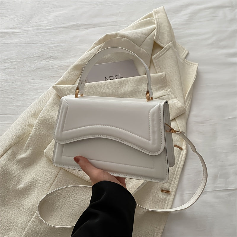 Women's Fashion Crossbody Shoulder Bag in solid color faux leather with adjustable strap, buckle closure, painted edges, perfect for casual or elegant occasions in Guangzhou.