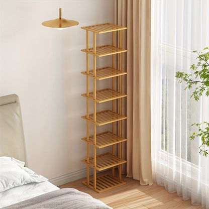 The bamboo shoe rack is crafted from high-quality moso bamboo sourced from high-mountain regions. With 3 to 8 customizable layers, this rack is easy to install, disassemble, and reassemble whenever needed. Perfect for small entryways, it provides a