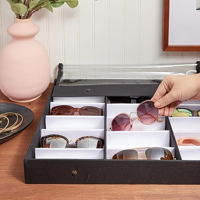 18-Slot Sunglasses Organizer for Both Women and Men, Eyeglass Storage Case with a Transparent Lid for Holding Multiple Pairs of Glasses (48.01 x 37.34 cm)