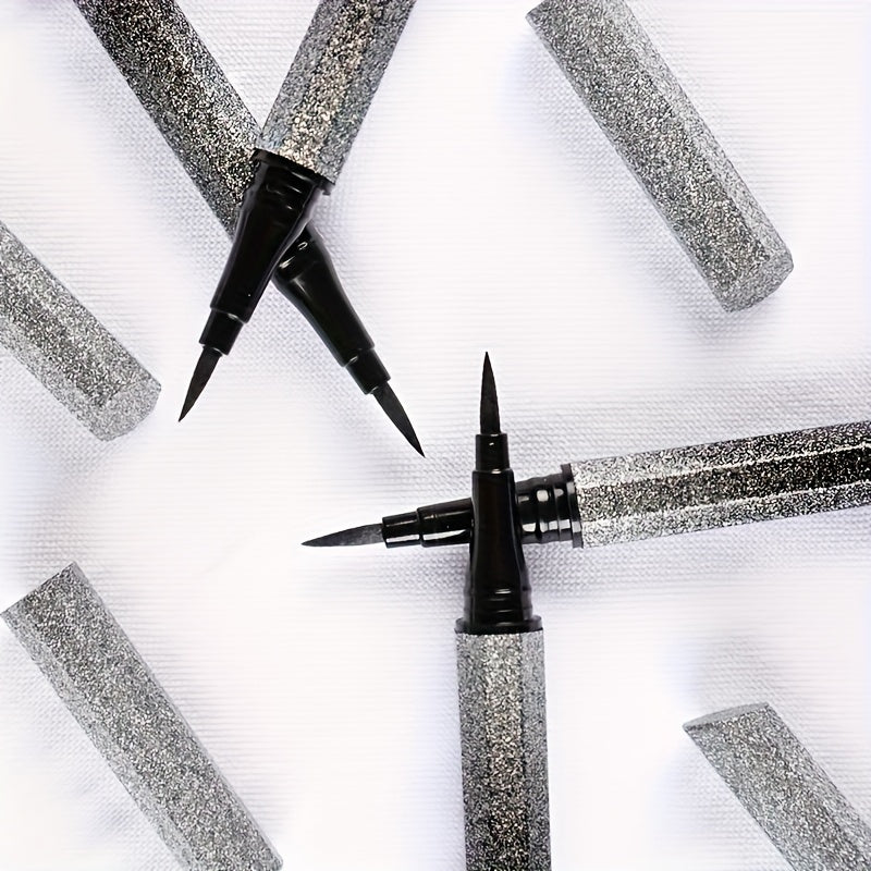 Pack of 3 Black Eyeliner Pens with Ultra-Thin Starry Sky Glitter. Long-lasting and quick-drying for precision eye makeup.