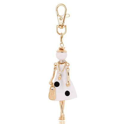 Cute Fashion Key Ring Purse Bag Backpack Car Pendant Charm Polka Dot Lady Model Keychain - Perfect Wedding Accessory and Women's Gift