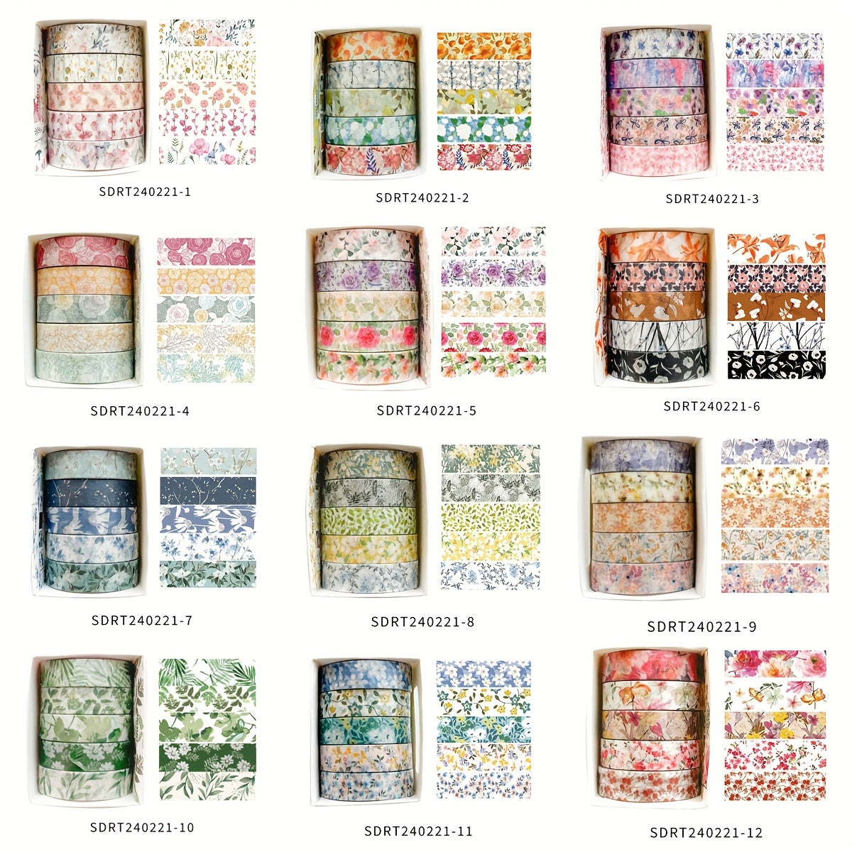 5 Rolls of Plant Series Washi Tape Stickers for Diaries, Handbooks, Photo Albums, Schedules, and Party Decorations