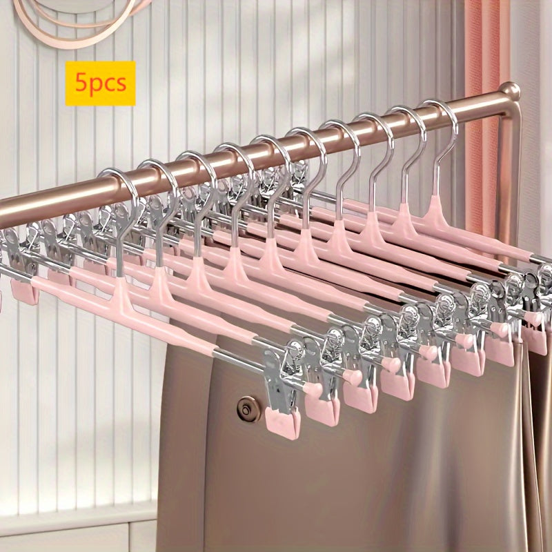 Set of 5 Stainless Steel Pants Hangers: Sturdy, Non-Slip, Space-Efficient - Perfect for Pants, Skirts, Socks, and Jackets