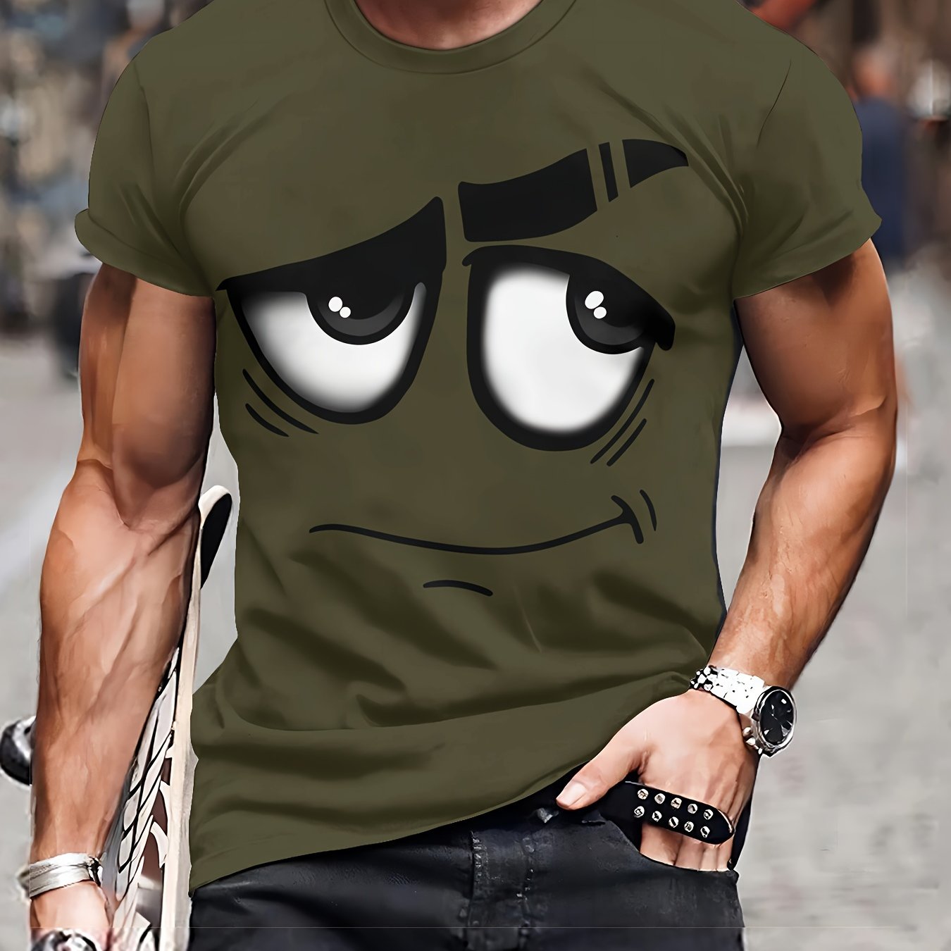 Men's machine washable novelty graphic tee with 3D design and crew neck.