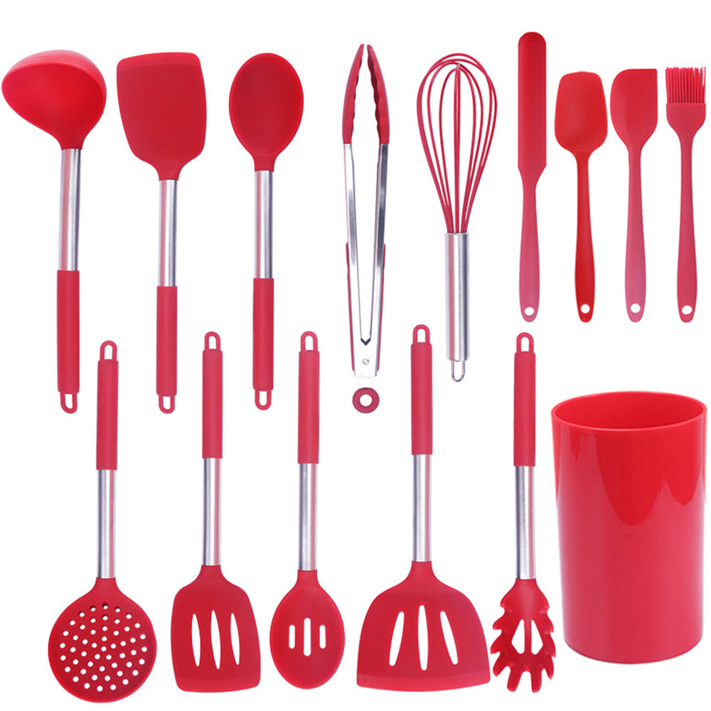 Top Pick: 15-Piece Silicone Kitchen Utensil Set with Stainless Steel Handles - Includes Slotted Spatula, Turner, Tong, Whisk, Brush, Holder, and More - Ideal for Cooking and Kitchen Tools