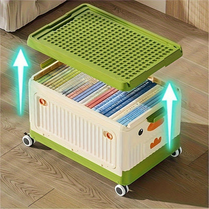 Plastic Foldable Storage Box with Wheels, Stackable Containers for Shoes, Books, Clothes, Toys - Household Organizer for Closet, Wardrobe, Bedroom, Bathroom, Office, Kitchen, Desk, Car