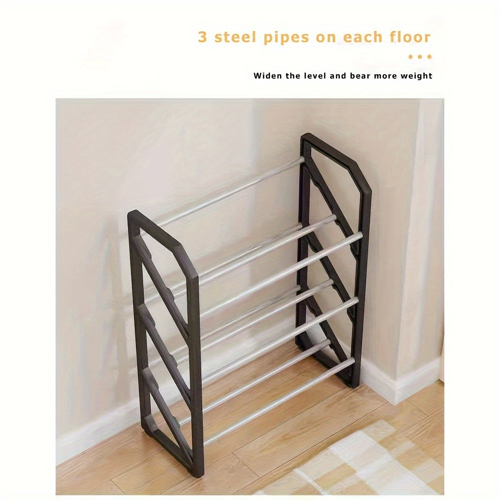 Black 3-tier shoe rack, perfect for entryway, bedroom, holds up to 6 pairs of shoes