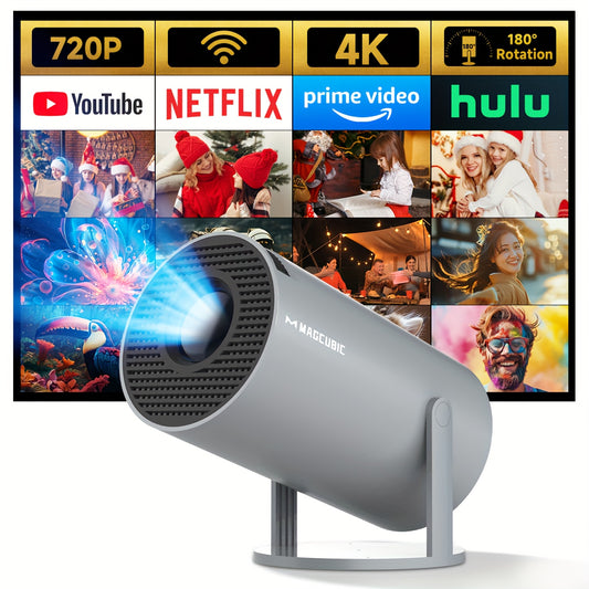 Magcubic HY300 Pro Mini Projector features 720P HD resolution, 260 ANSI lumens, 16:9 aspect ratio, table mount, remote control, Wi-Fi & Wireless 5.0, 4K auto correction, Android 11.0