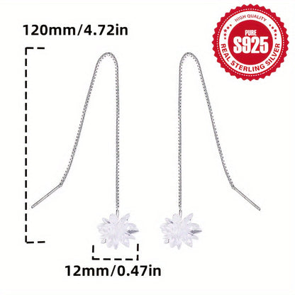 This S925 Silver Long Tassel Ice Flower Ear Thread is both elegant and stylish, perfect for ladies looking for a versatile fashion accessory. Ideal for weddings, graduations, and everyday wear, this lightweight piece weighs only 4g and is hypoallergenic.