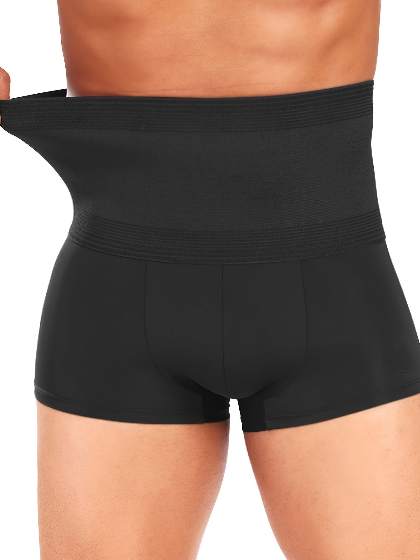 High-waist shapewear shorts for men that slim and control the tummy, ideal for sports and fitness.