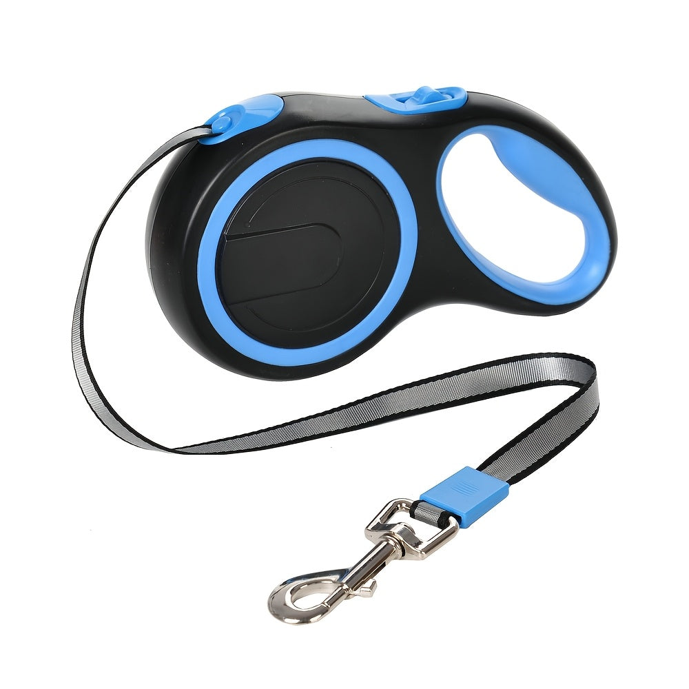 Retractable dog leash with 4.88m durable cord for medium to large breeds, ideal for outdoor travel.