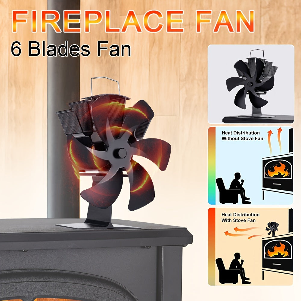 Portable Non-Electric EcoPulse Aluminum 6-Blade Fireplace Fan for Indoor/Outdoor Use - Silent Operation, Energy-Saving Heat Distribution Stand Fan with Multiple Components