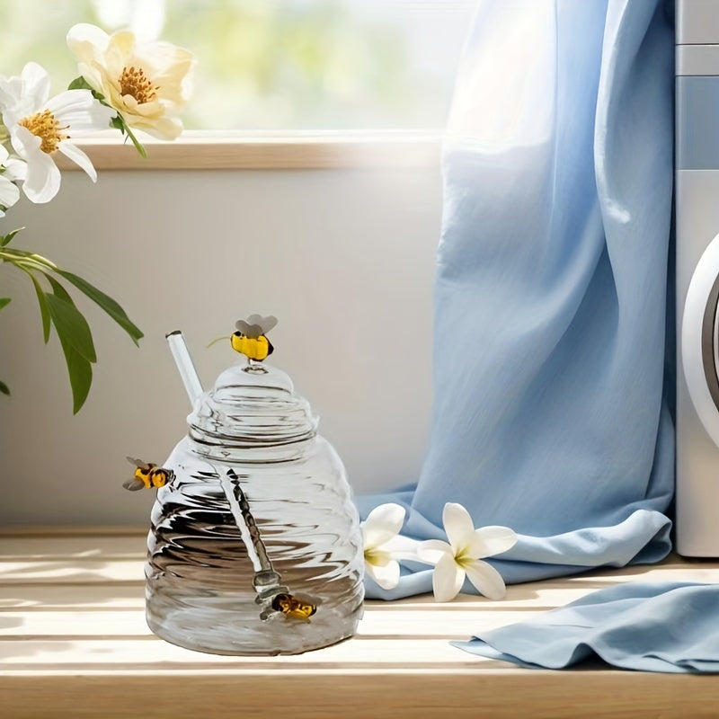 Animal-themed glass honey jar with lid - Ideal for kitchen and dining use.