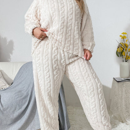 Women's Plus Size Twist Pattern Pajama Set with Flannel Top & Joggers for Fall & Winter