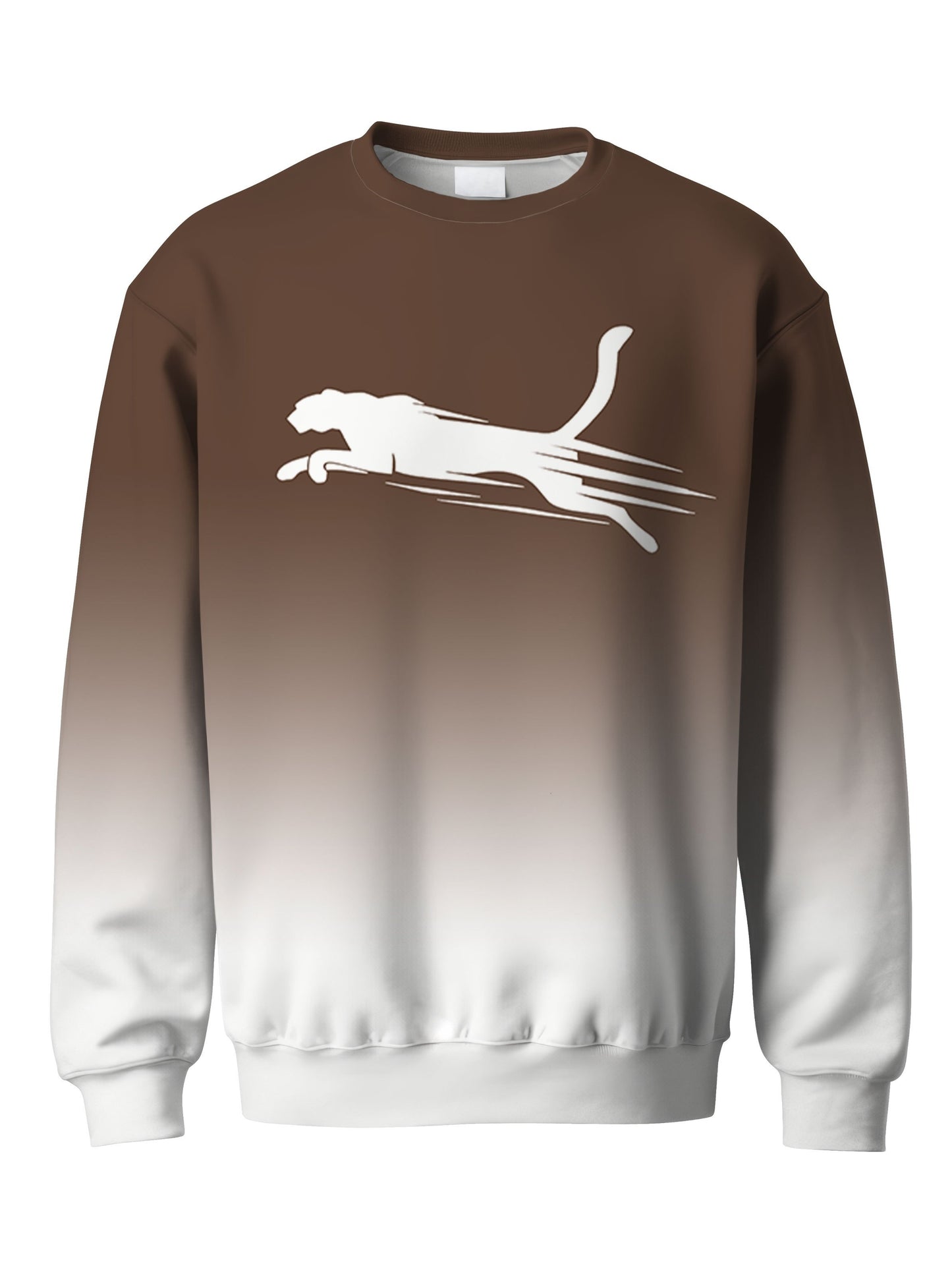 Men's gradient crew neck sweatshirt with cartoon print design, made from polyester and spandex fabric with slight stretch for a regular fit. Ideal for casual sports activities with long