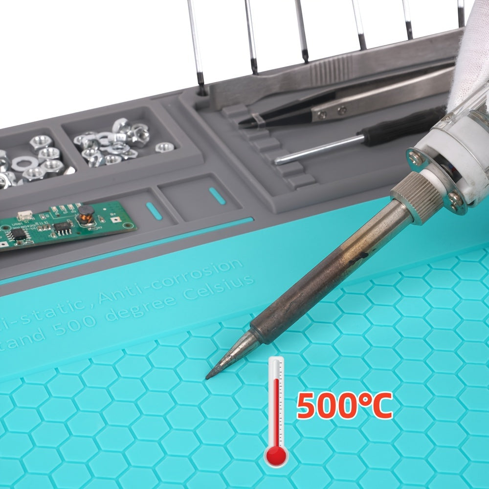 Silicone/PVC Soldering Mat Set with Anti-slip Insulation and Magnetic Heat Resistant Properties for Workbench Maintenance Tools.