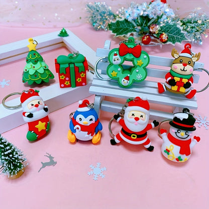 Set of 25 Festive PVC Cartoon Christmas Keychains, including Couple Keyrings with Ring Buckles and Holiday Charm Pendants for Decorating Christmas Trees Ornaments