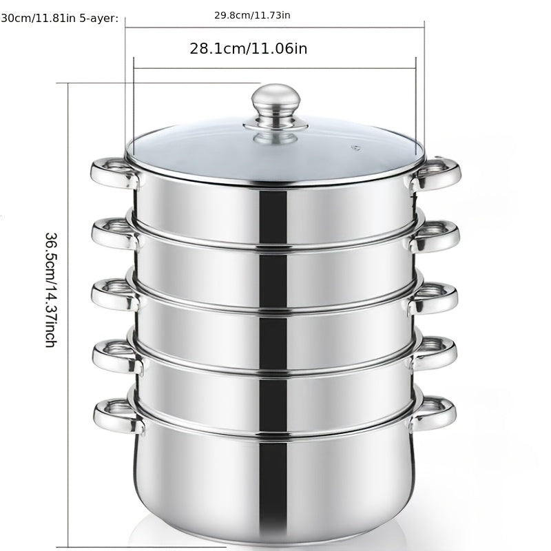 3/5 Layer Stainless Steel Steamer & Soup Pot Set - Suitable for Gas & Induction Cooking, Versatile for 3-10 People