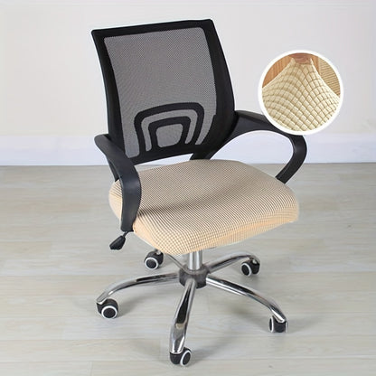 Modern elastic office chair protector made of polyester and spandex. Features non-slip box cushion design and machine washable.