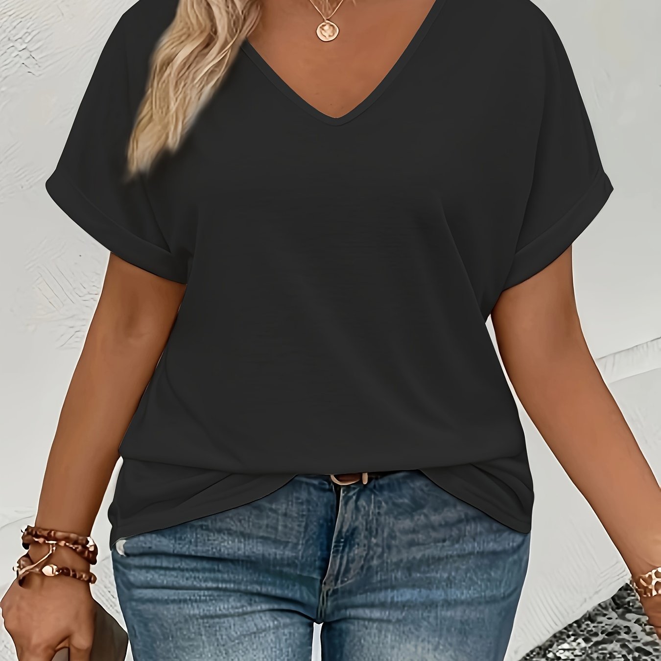 Popular Large Solid V-Neck T-Shirt