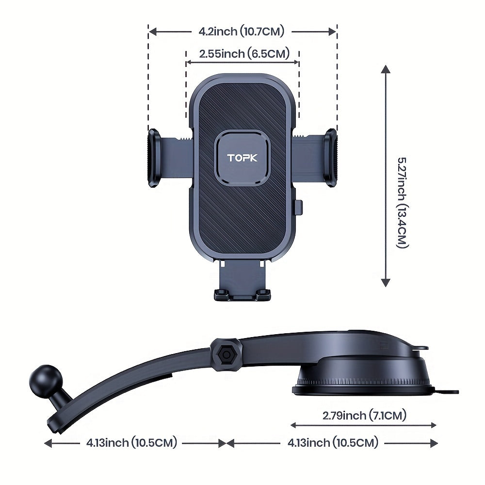 TopK D38-C Car Phone Holder Mount, Upgraded Adjustable Cell Phone Holder for Car Dashboard Compatible with All Phones