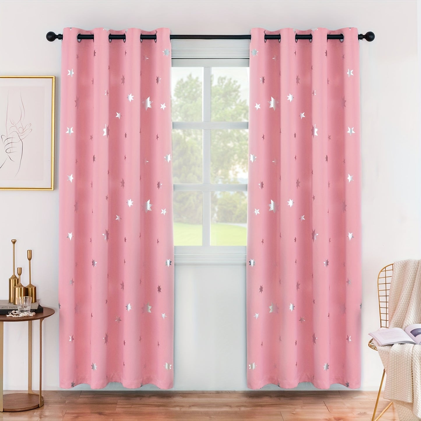 Blackout curtains with star foil print for bedroom, thermal insulated and room darkening.