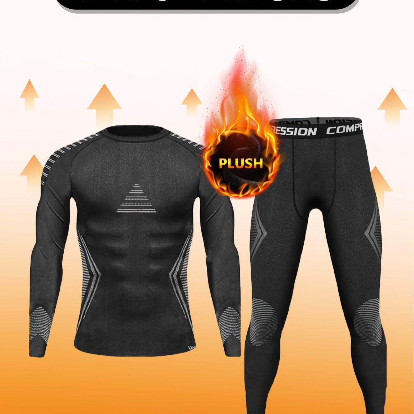 Men's Thermal Compression Set for Fall & Winter - Plush-Lined Top & Leggings, Ideal for Outdoor Activities, Machine Washable.