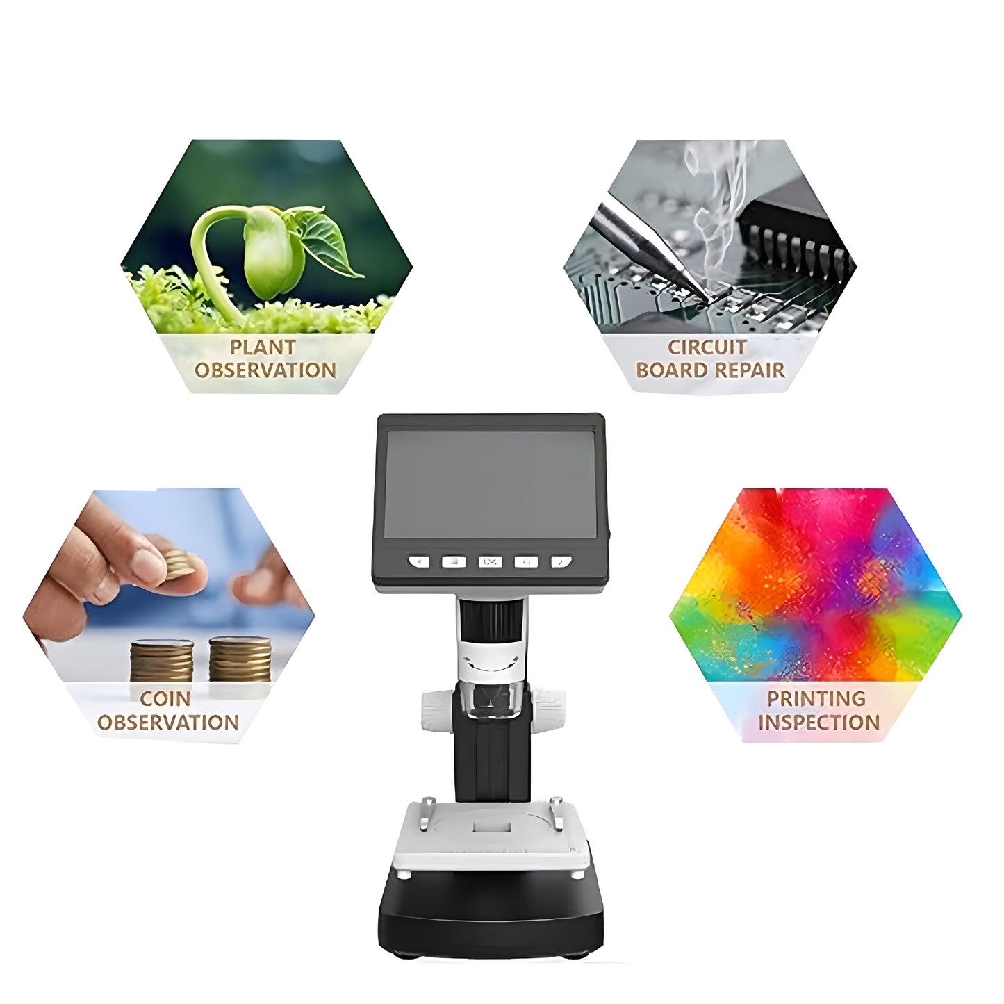 Explorer Micro: Portable digital microscope (11.94cm) with 8 LEDs, 1080p HD, 50-1000X zoom. USB/battery powered, great for PCB repair & jewelry inspection.