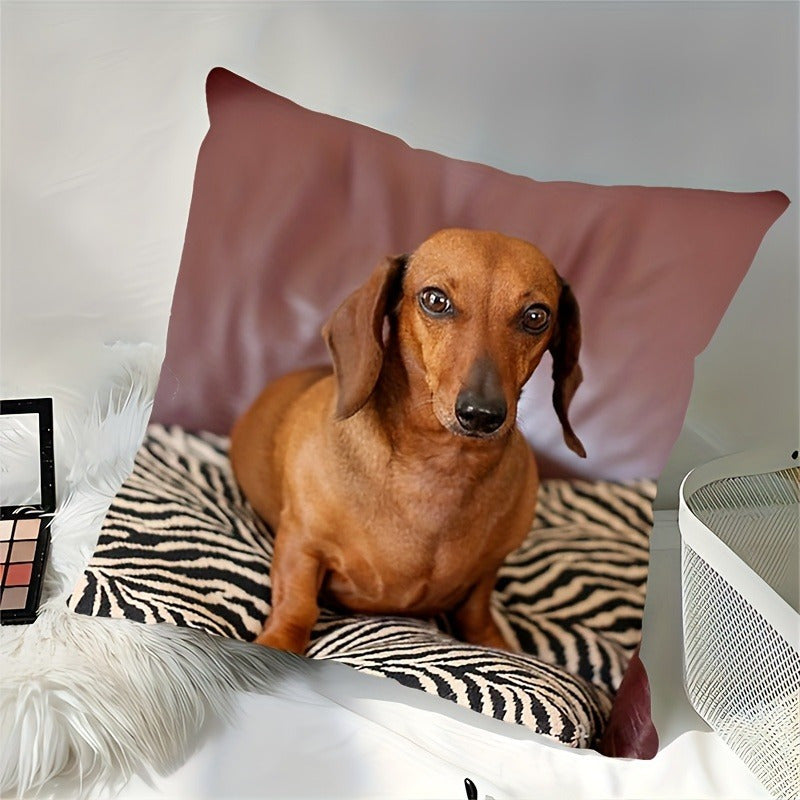 Modern Dachshund Portrait Print Throw Pillow, 18x18 inches, Made of Soft Polyester, Easy to Clean in Washing Machine, Features Zipper Closure, Perfect for Decorating Home, Office, or Party