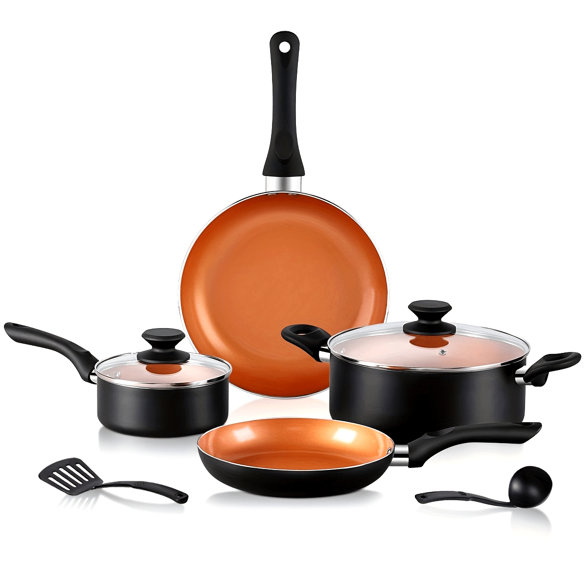 Set of 6 Nonstick Ceramic Cookware - Includes Stock Pot, Milk Pan & Frying Pans with Lids - Built with Durable Copper Aluminum for Use on Induction/Gas Stoves