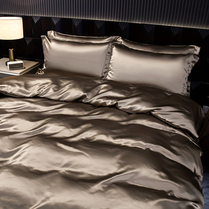 Luxurious 4-piece Satin Bedding Set with zip closure - perfect for home, guest rooms, and hotels.