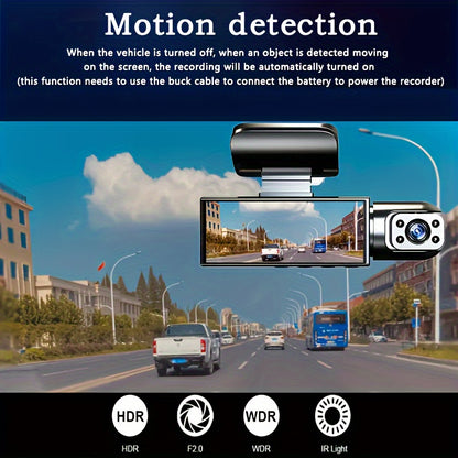 Dual camera dash cam for cars with front 1080P and inside 480P resolution, IR night vision, loop recording, wide angle dual lens, and 8.03 cm IPS screen. Optional 32GB SD card.