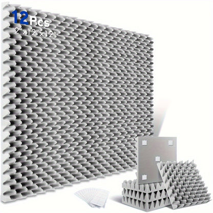 12 Pack of 5.08 X 30.48 X 30.48 Cm Acoustic Foam Panels, Fireproof Soundproofing Sponge for Walls, Egg Crate Studio Home Sound-absorbing Foam