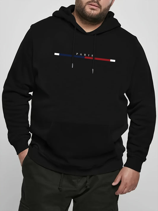 1pc Men's Plus Size Casual Hoodie with Random Print Design and Polyester Knit Pullover