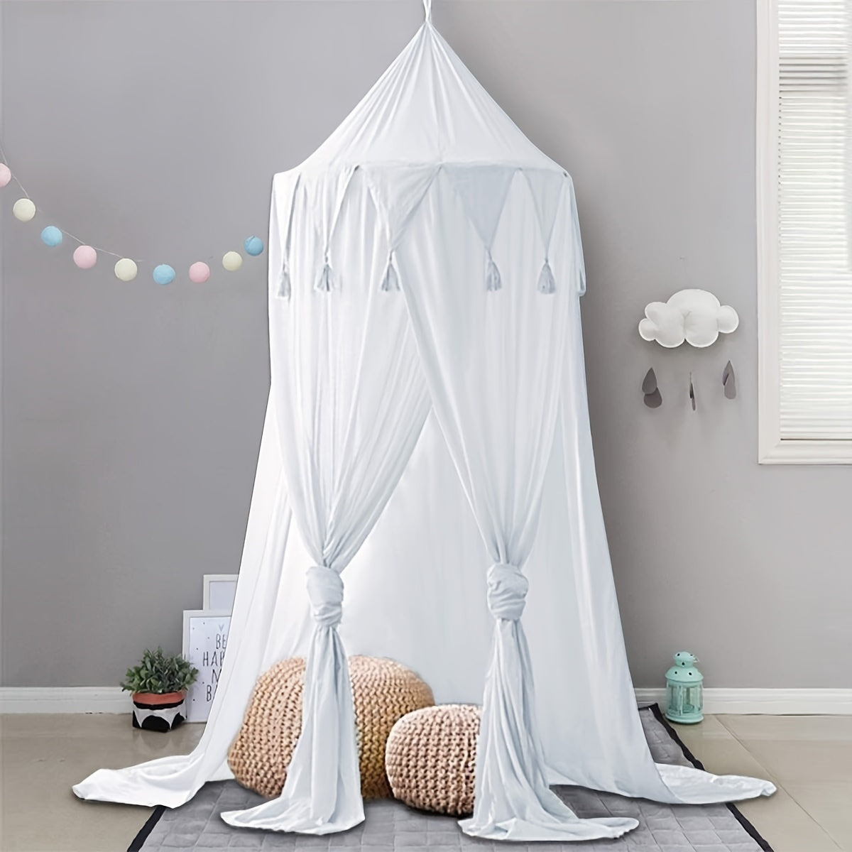 Bed canopy play tent for kids, perfect for playing and reading, with round dome netting curtains.