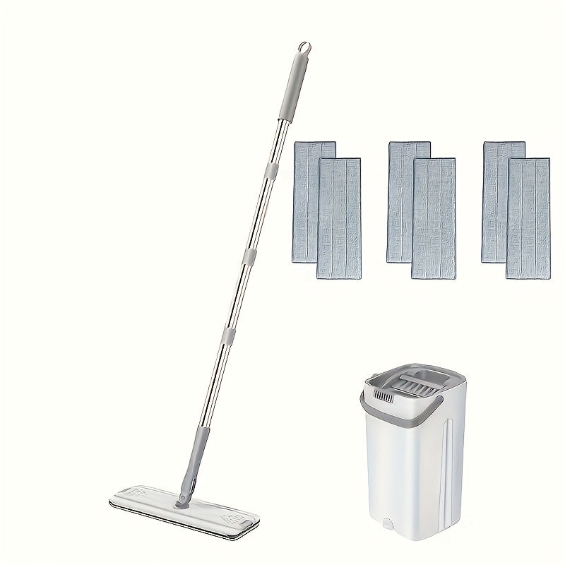 Multipurpose Mop and Bucket Set featuring Washable Microfiber Pads - Hands-Free Cleaning, Great for Tile, Marble, Wood Surfaces - Suitable for Kitchen, Bathroom, Living Room, Ideal for Christmas Presents, Dual-Function Wet and Dry Cleaning Tools