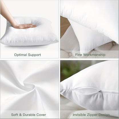 6 white 45.72 x 45.72 cm square pillow inserts, ideal for Christmas decor on couch, sofa, or bed.