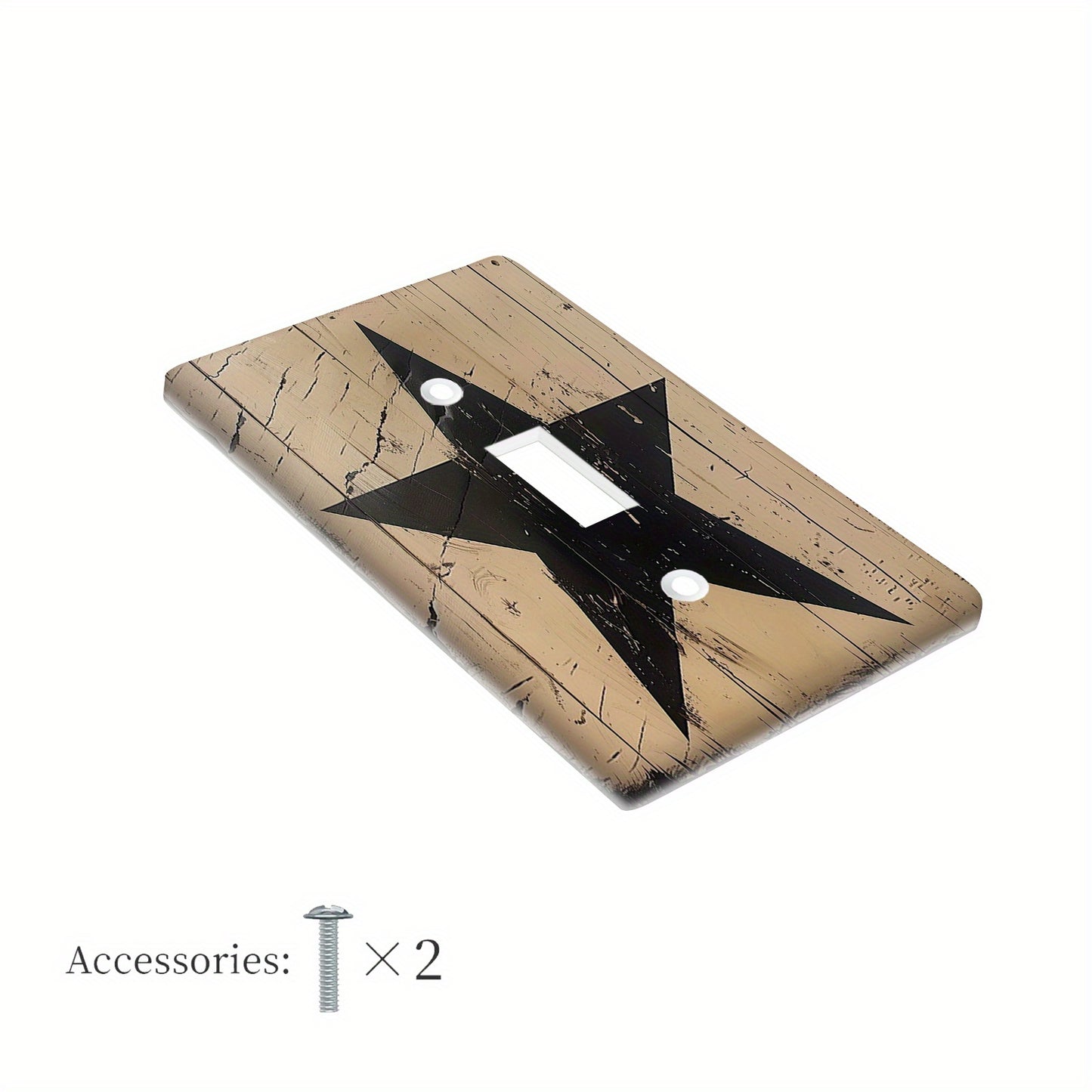 Hand painted rustic black star wall plate adds decorative touch to light switches. No electricity required, easy to clean, suitable for country-style bathroom or bedroom decor. Available in single gang or dual gang options.