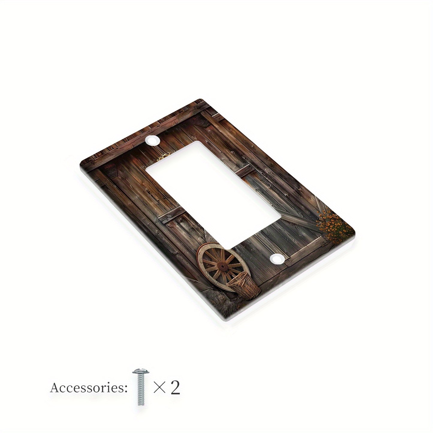 Rustic barn door design light switch cover and outlet covers for kitchen and bedroom electrical decor - single pack available in 1-gang or 2-gang sizes.