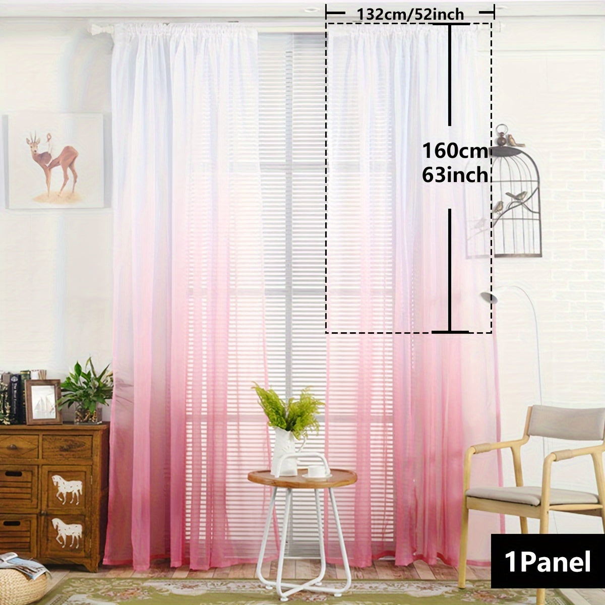 Elegant home decor - 1pc of gradient sheer curtains featuring top & bottom two-tone design in wear rod style.