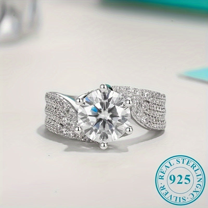 Shine bright with this exquisite 925 sterling silver ring featuring a stunning 5 carat moissanite stone. Perfect for any occasion, this elegant and luxurious fashion piece is ideal for women's engagement, wedding, proposal, or anniversary gift. Suitable