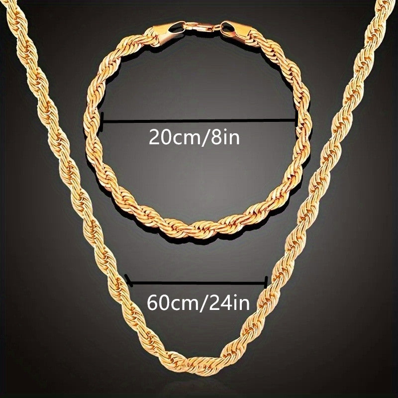 Chic gold-toned stainless steel rope necklace and bracelet set in Y2K minimalist style. Great for daily wear, gifting, and Valentine's Day. Perfect for layering.