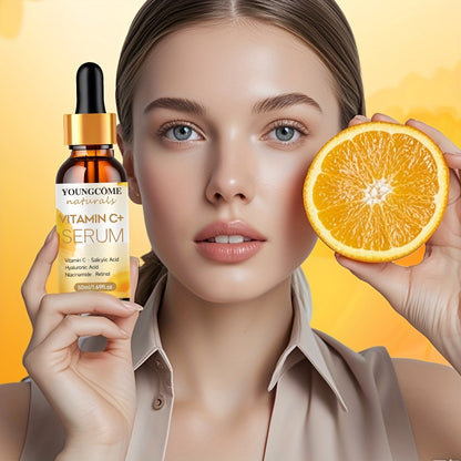 2 pieces of Vitamin C & Retinol Facial Serum - Hydrating Essence with Hyaluronic Acid, evens skin tone, fragrance-free for all skin types.