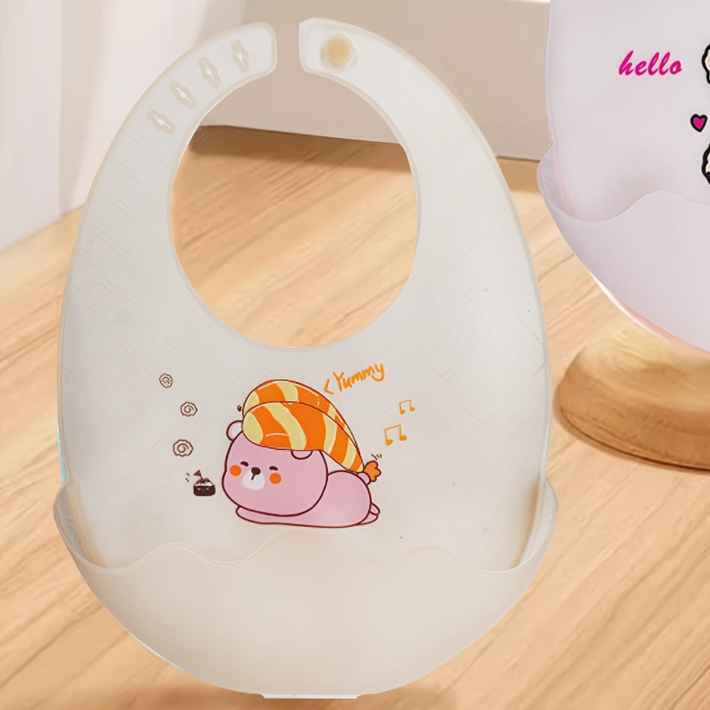 Adorable Silicone Bib: Waterproof, Oil-Proof, and Food-Grade with Cartoon Animal Design. Perfect for Complementary Food on the Go!